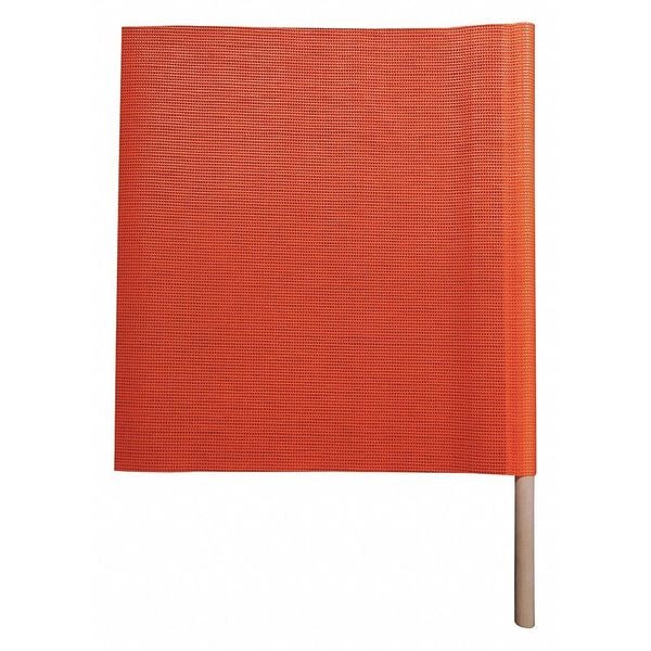 Zoro Select Handheld Warning Flag, Orange, Vinyl Coated Mesh, 30" Length, 30 in Wood Dowel - 3YWZ1