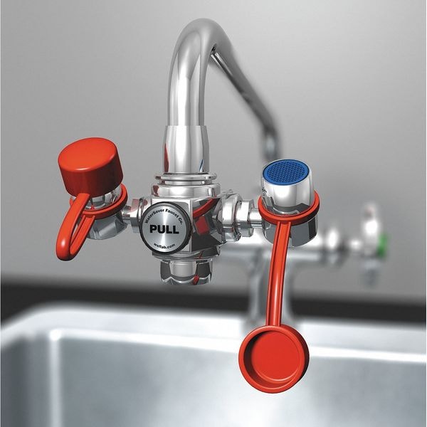 Watersaver Plumbed Eyewash, Faucet Mount, Plumbed, 1 1/2 in H., 4 1/4 in W - EW100