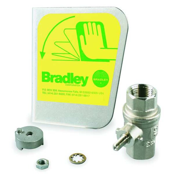 Bradley Ball Valve, Brass (Ball Valve), Stainless Steel (Eyewash Handle), Yellow, For Use With, Eyewash - S30-070