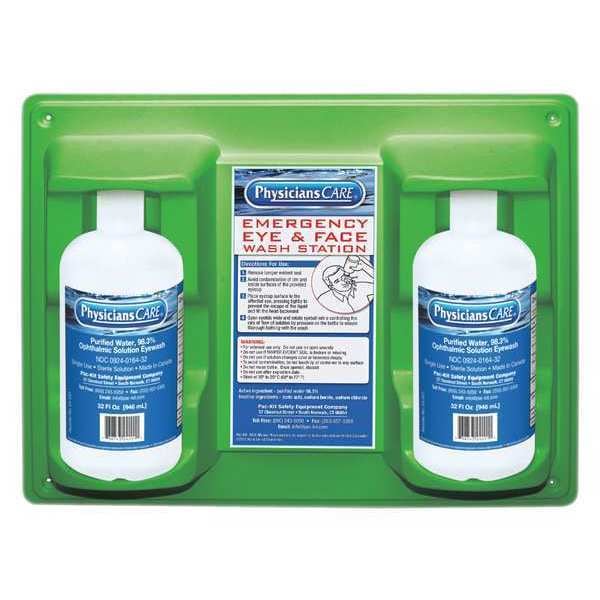 Physicianscare Single Use Eyewash Station, 2 32 oz Bottles Included, Isotonic Buffered Solution, 2 year Shelf Life - 54613