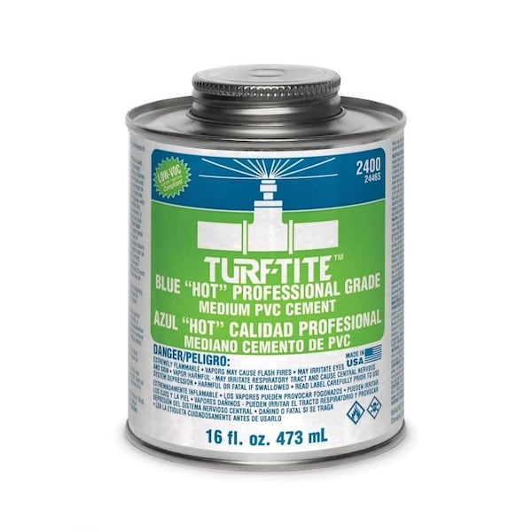 United Elchem TURFTITE 2446S MEDIUM HOT PVC CEMENT, 16 OZ, TRANSLUCENT LIQUID, BLUE - 2446S