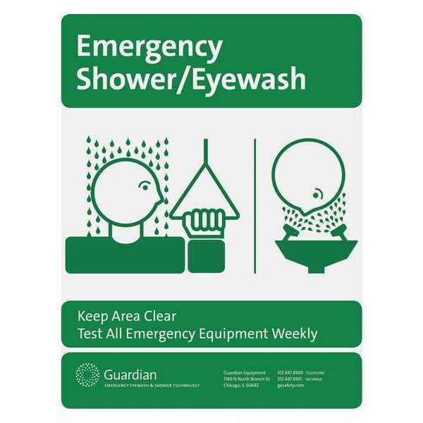 Guardian Equipment Emergency Safety Shower Eyewash Safety Sign, Aluminum, Green; White - 250-008G