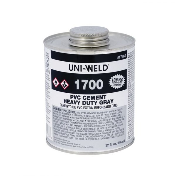 United Elchem 1736S LOW VOC PVC SOLVENT CEMENT, 32 OZ, LIQUID, GRAY, 093  002 - 1736S