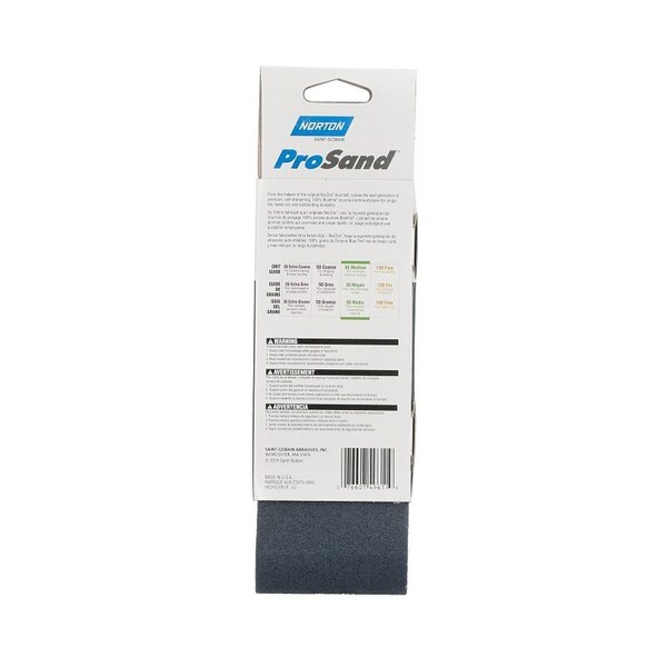 Norton Co Sanding Belt, 3 in W, 21 in L, 80 Grit, Medium, Zirconia Aluminum Abrasive - 49611