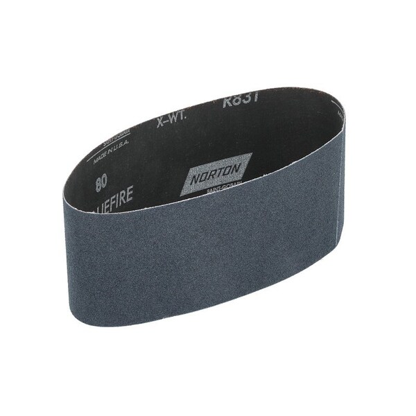 Norton Co Sanding Belt, 3 in W, 21 in L, 80 Grit, Medium, Zirconia Aluminum Abrasive - 49611