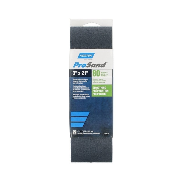 Norton Co Sanding Belt, 3 in W, 21 in L, 80 Grit, Medium, Zirconia Aluminum Abrasive - 49611