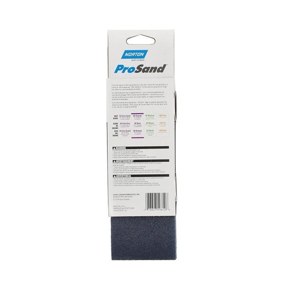 Norton Co Sanding Belt, 3 in W, 21 in L, 50 Grit, Coarse, Zirconia Aluminum Abrasive - 49612