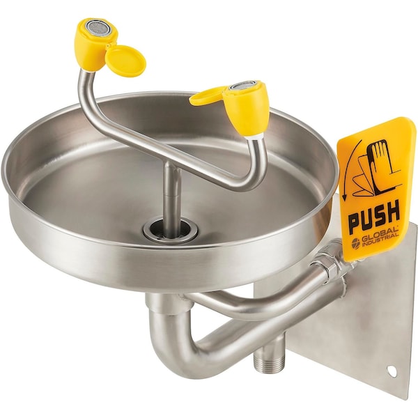 Global Industrial Emergency Eyewash Station, Wall Mount, Stainless Steel - 708381SS