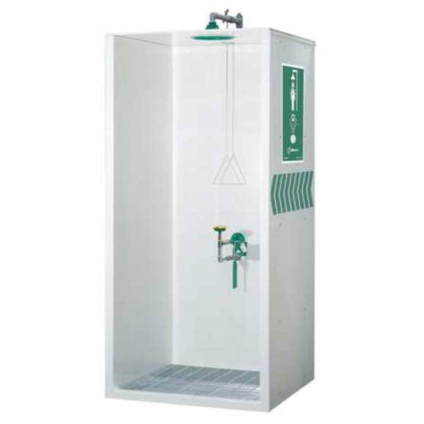 Haws Shower with Eyewash, Floor Mount, Galvanized Steel Pipe, 92 H, No Bowl Bowl, White - 8605WC