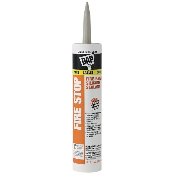 Dap Fire Stop Silicone Sealant, Limestone Gray, 40 to 110 deg F, 10.1 oz Cartridge - 18806