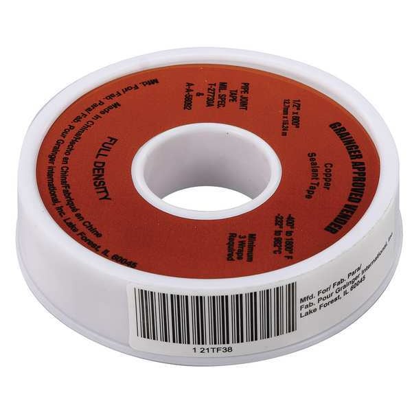 Zoro Select Sealant Tape, 1/2 x 600 In - 21TF38