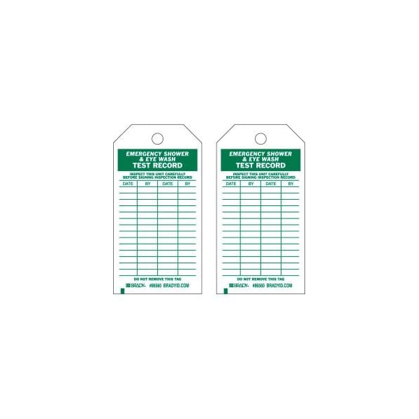 Brady Brady 86560 Emergency Shower & Eye Wash Test Record Tag, Polyester, 3"W x 5-3-3/4"H, 10/Pkg - 86560