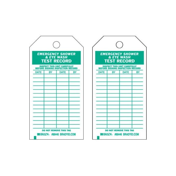 Brady Brady 86446 Emergency Shower & Eye Wash Test Record Tag, 10/Pkg, HD Polyester, 3"W x 5-3/4"H - 86446