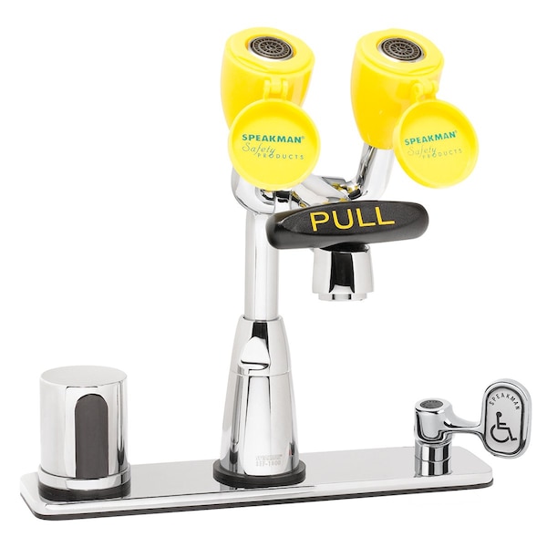 Speakman Batt. Op. Snsr Eyewash Faucet W/ Thermostatic Mixing Vlv&Mnl Override - SEF-1816