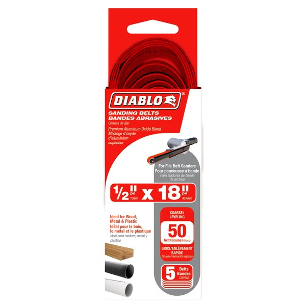 Diablo in. x 18in. 50-Grit Coarse Detail File Sanding Belt 5-Pieces - DCB518050S05G