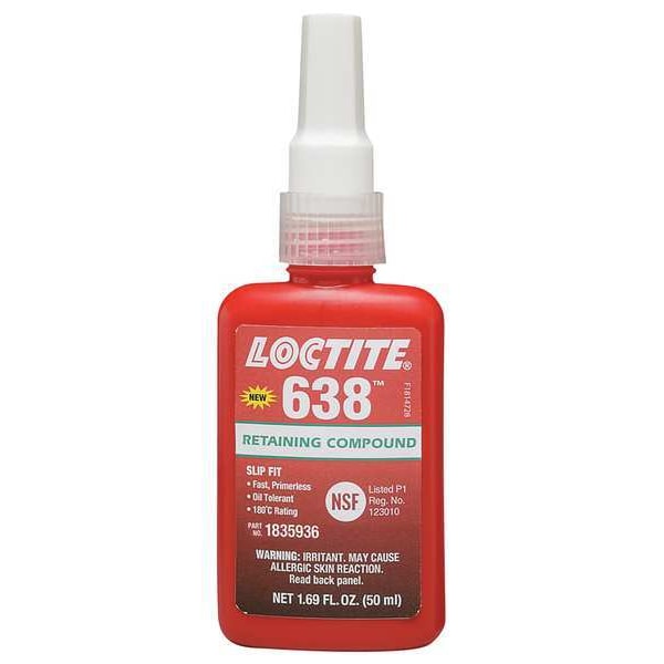 Loctite Retaining Compound, 638 Series, Green, Liquid, High Strength, 50 mL Bottle - 1835936