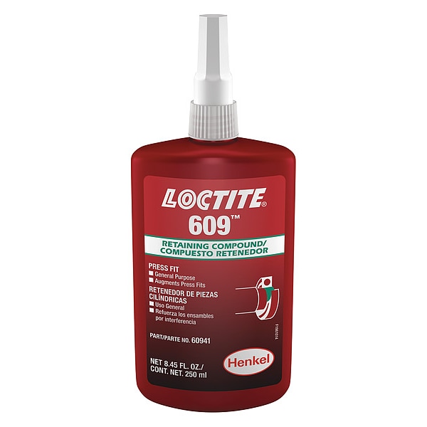 Loctite Retaining Compound 609, 8.45 fl oz, 250 ml, Bottle, Green - 135513
