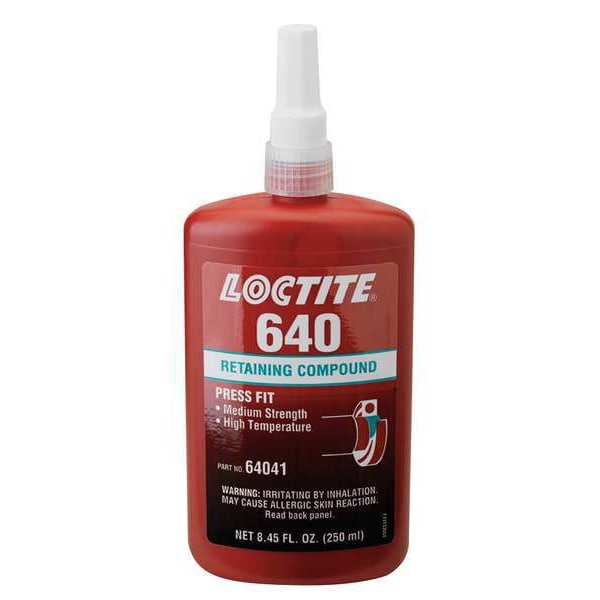 Loctite Retaining Compound, 640 Series, Green, Liquid, High Temperature, Extended Working Time, 250mL Bottle - 135521