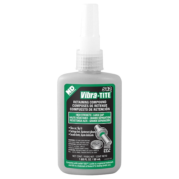 Vibra-Tite Retaining Compound, 542 Series, Green, Liquid, 50ml, Bottle - 54250
