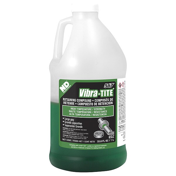 Vibra-Tite Retaining Compound, 567 Series, Green, Liquid, 1L, Jug - 56700