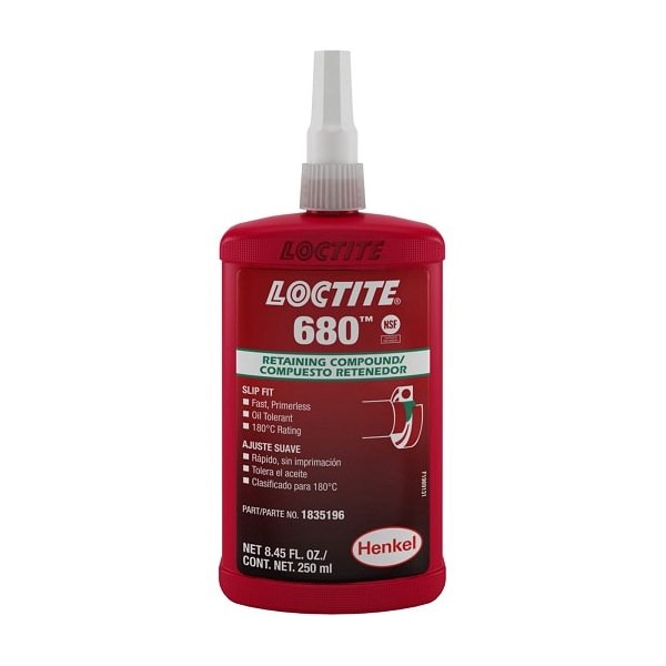 Henkel Anaerobic Retainer, Retaining Compound, Cylindrical Part, Cylindrical Slip Fit High Strength - 680 250ML IDH 1835196