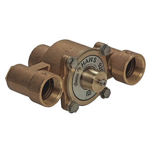 Haws Emergency Mixing Valve, Brass, Yellow, For Use With, Eyewashes, Showers - 9201E