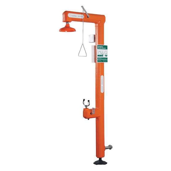 Guardian Equipment Shower with Eyewash, Floor Mount, Galvanized Steel Pipe, 94 1/2 in H, No Bowl Bowl, Orange - GFR3110
