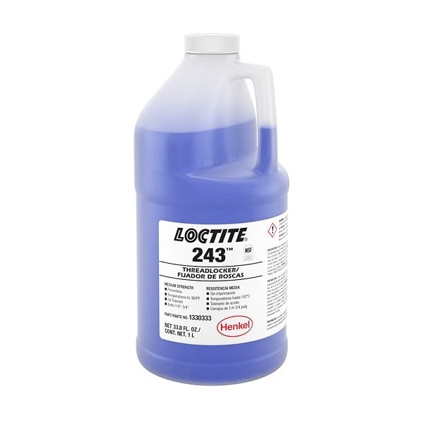 Henkel Anaerobic Threadlocker, Primerless, Bottle, 1 L - 243 BLUE 1L IDH 1330333
