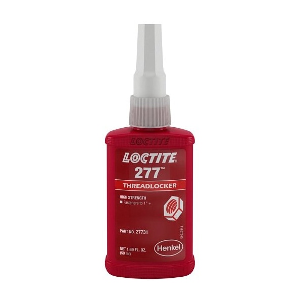 Henkel Anaerobic Threadlocker; Large Bolt and Stud; Bottle; 50 Ml; Liquid; Fastener Upto 1-1/2 Inch; Red - 277 RED 50ML IDH 88448