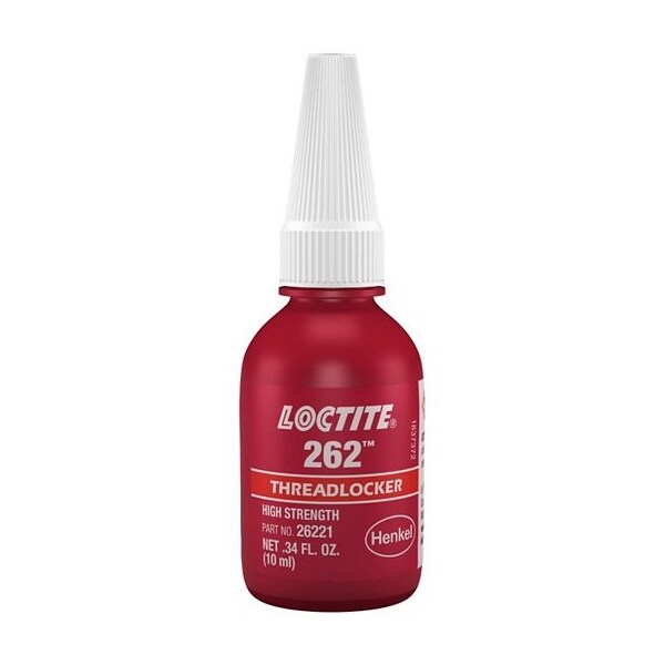 Henkel Anaerobic Threadlocker; General Purpose; Bottle; 10 Ml; Liquid; Fastener Upto 3/4 Inch Dia; Red - 262 RED 10ML IDH 231926