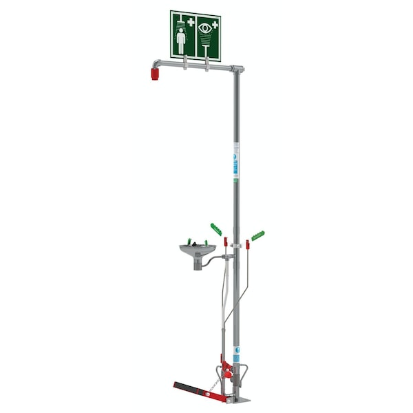 Hughes Safety Showers Combination Shower, Self-Draining, Stainless Steel Bowl, Floor Mount, Galvanized Pipes - SD18G85G
