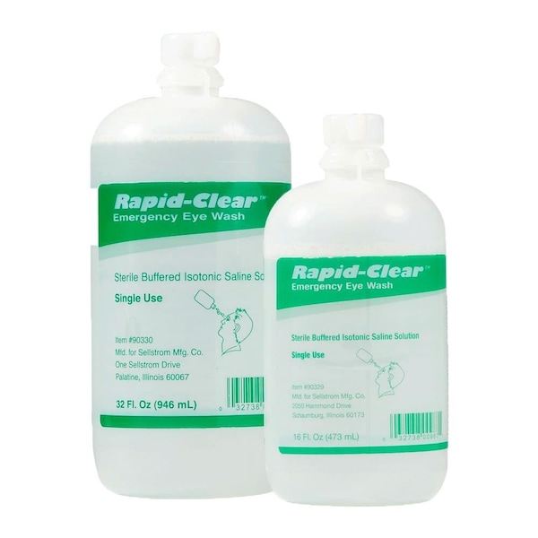 Sellstrom Rapid-Clear Portable Eyewash Station, Replacement Bottle, 16 oz., 12 Per Case - S90329