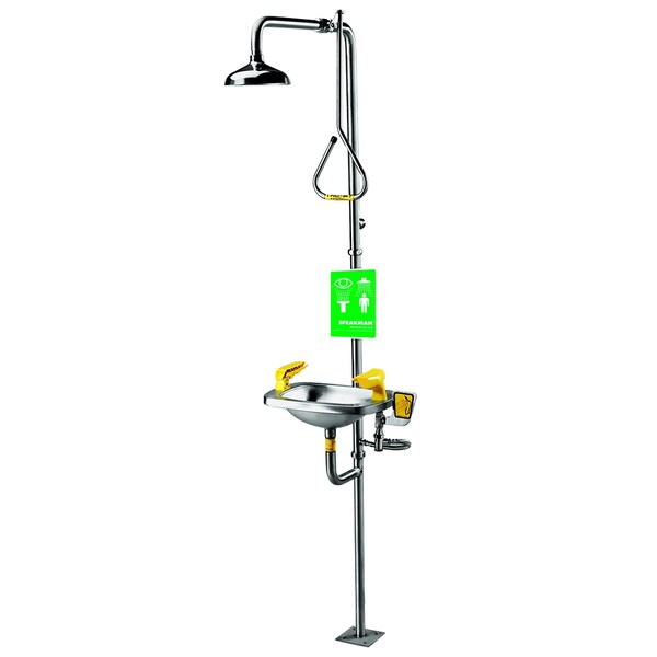 Speakman Emergency Shower Combination, 93.75 H, Stainless Steel Bowl, Chrome - SE-623