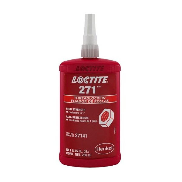 Henkel Anaerobic Threadlocker, Large Bolt and Stud, Bottle, 250 Ml - 271 RED 250ML IDH 88441