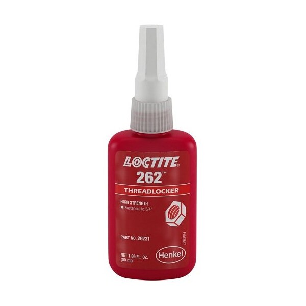 Henkel Anaerobic Threadlocker; General Purpose; Bottle; 50 Ml; Liquid; Fastener Upto 3/4 Inch Dia; Red - 262 RED 50ML IDH 135374