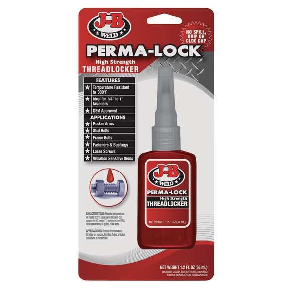 J-B Weld Threadlocker, J-B WELD Perma-Lock, Red, High, Liquid, 1.22 fl oz, Bottle - 27136