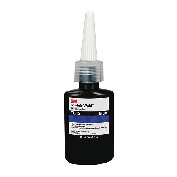 3M Threadlocker, 3M Scotch-Weld TL42, Blue, Medium, Liquid, 0.34 fl oz, Bottle - TL42-10