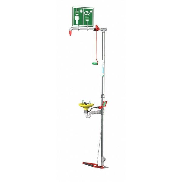 Hughes Safety Showers Combination Shower, Floor Mount, ABS Plastic Bowl, Stainless Steel Pipes - 18GS75G