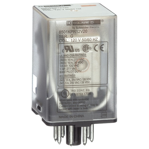 Relevador Schneider Electric, 12V DC Coil Volts, Octal, 11 Pines, 3PDT - 8501KPDR13P14V51