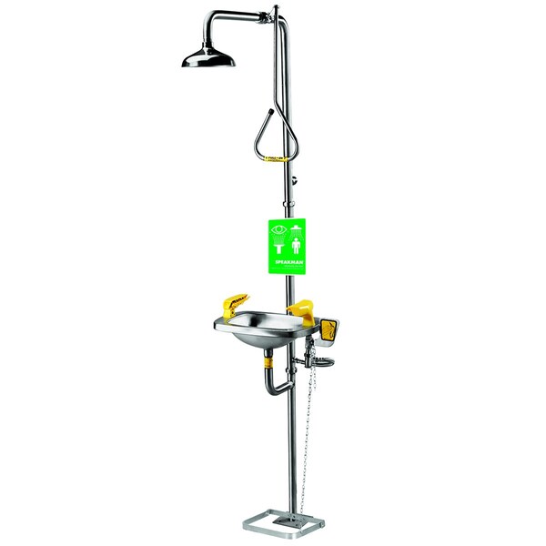 Speakman Emergency Shower Combination, 93.75 H, Stainless Steel Bowl, Chrome - SE-623-HFO