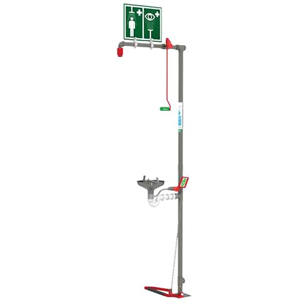 Hughes Safety Showers Combination Shower, Floor Mount, Stainless Steel Bowl, Stainless Steel Pipes - 18GS85G