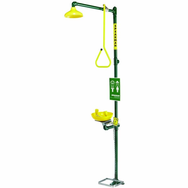 Speakman Emergency Shower Combination, 93.75 H, Plastic Bowl, Green - SE-697-HFO