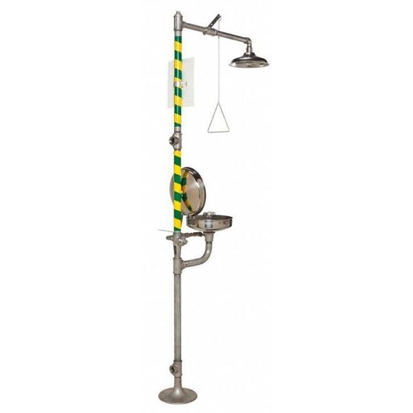 Haws Shower with Eyewash, Floor Mount, Stainless Steel Pipe, 95 1/4 in H, Stainless Steel Bowl - 8330