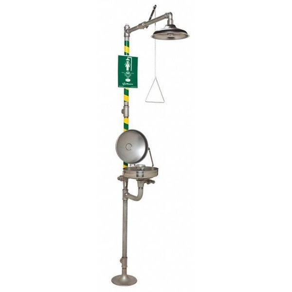 Haws Shower with Eyewash, Floor Mount, Stainless Steel Pipe, 95 1/4 in H, Stainless Steel Bowl - 8330