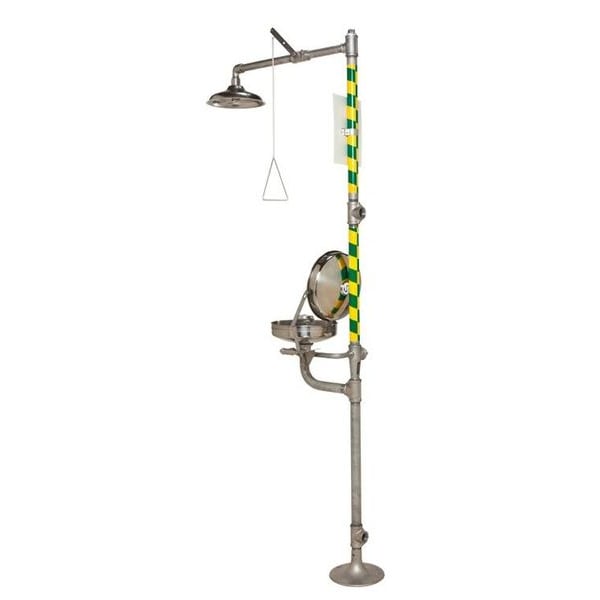 Haws Shower with Eyewash, Floor Mount, Stainless Steel Pipe, 95 1/4 in H, Stainless Steel Bowl - 8330
