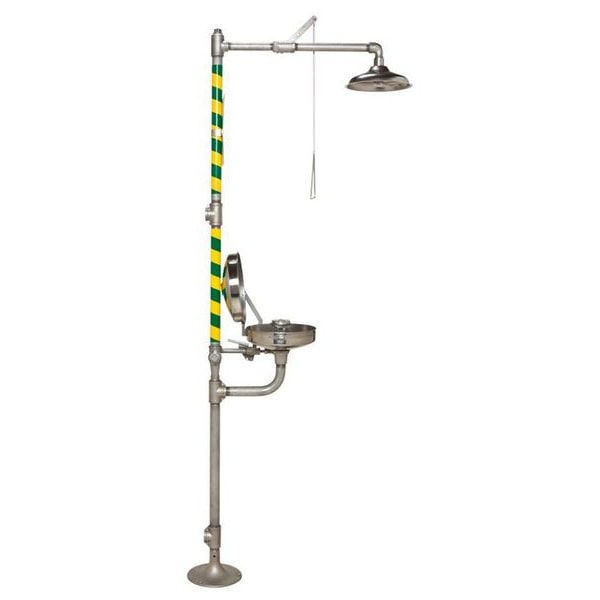 Haws Shower with Eyewash, Floor Mount, Stainless Steel Pipe, 95 1/4 in H, Stainless Steel Bowl - 8330
