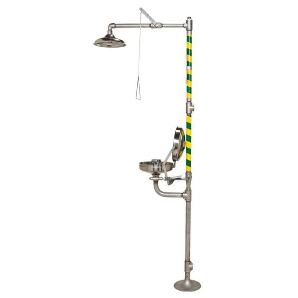 Haws Shower with Eyewash, Floor Mount, Stainless Steel Pipe, 95 1/4 in H, Stainless Steel Bowl - 8330