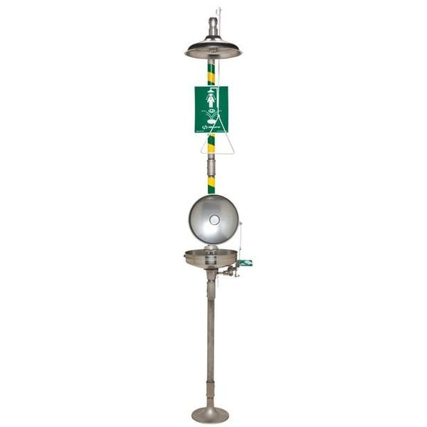 Haws Shower with Eyewash, Floor Mount, Stainless Steel Pipe, 95 1/4 in H, Stainless Steel Bowl - 8330