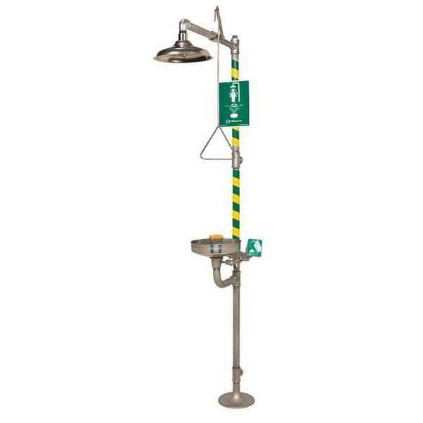 Haws Shower with Eyewash, Floor Mount, Stainless Steel Pipe, 95 1/4 in H, Stainless Steel Bowl - 8330