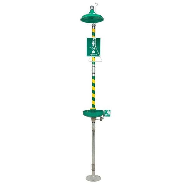 Haws Shower with Eyewash, Floor Mount, Galvanized Steel Pipe, 93 1/4 in H, Plastic Bowl, Green/Yellow - 8320-8325